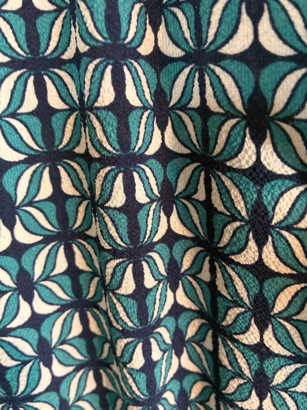 Blue Geometric Jumpsuit with Smocked Waist and pockets! - Picture 6 of 7